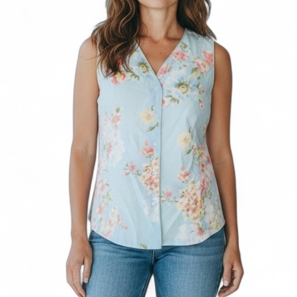 Oscar de la Renta Tops - Oscar De La Renta Pink Label Floral Button Down Tank Vest in Blue Size XS